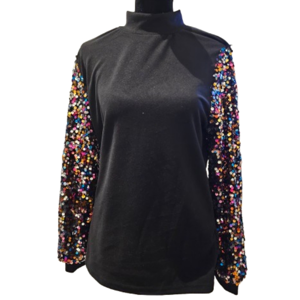 Black Sequin Sleeve Women's Top. NWOT